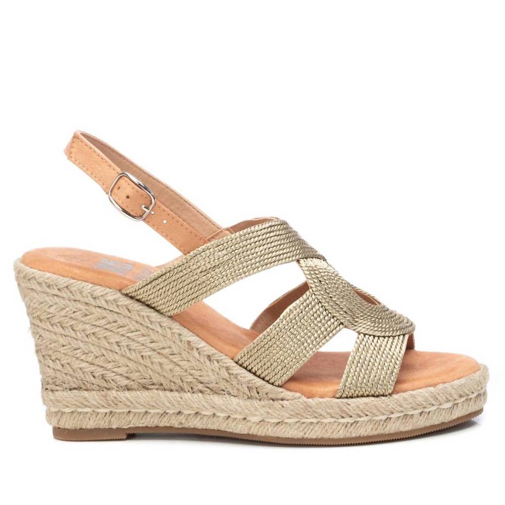 NEW XTI women's jute wedge sandals in gold